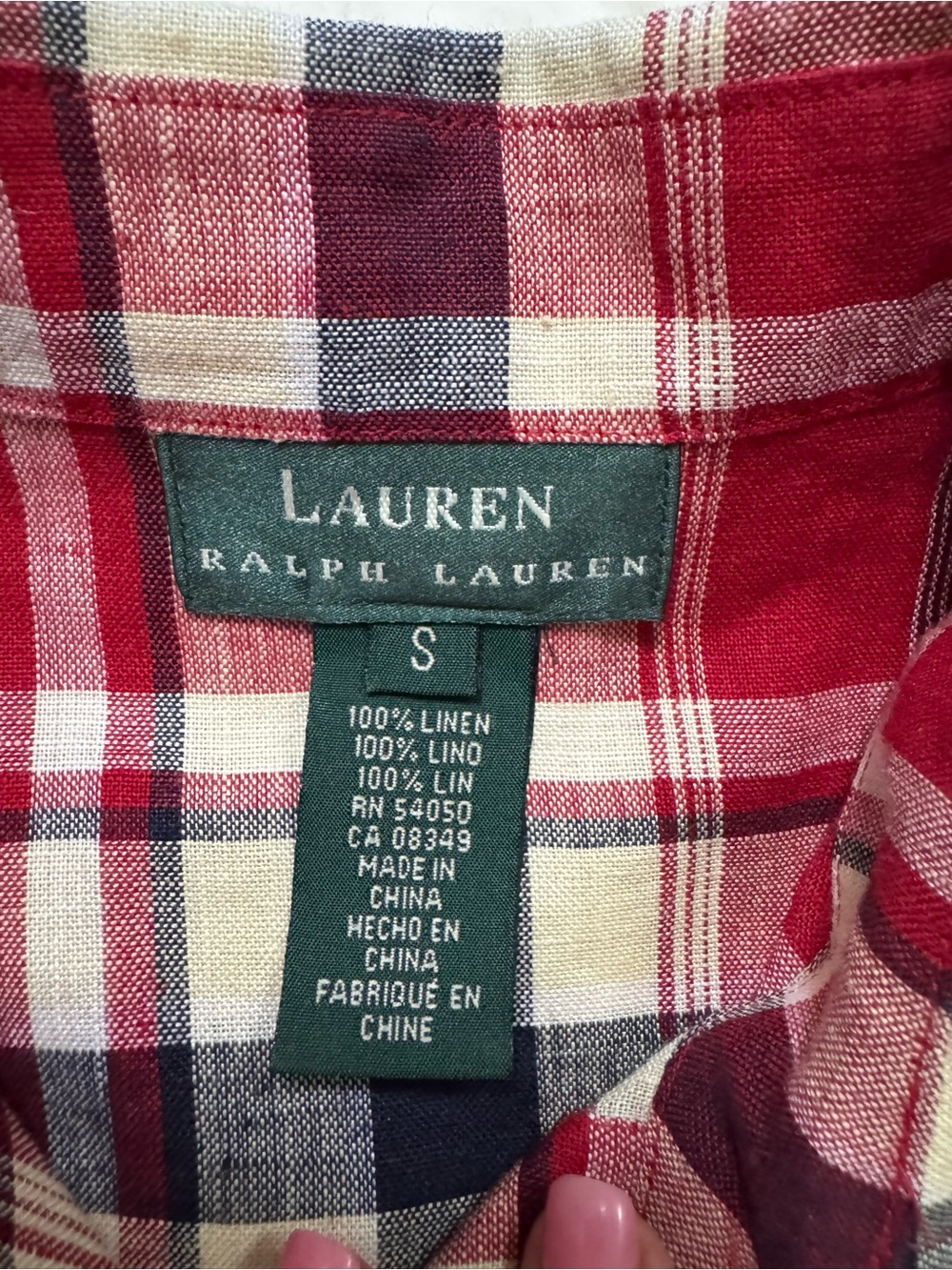 Vintage Y2K Lauren Ralph Lauren 100% Linen Plaid Button Front Shirt Red Size S - Picture 9 of 13
